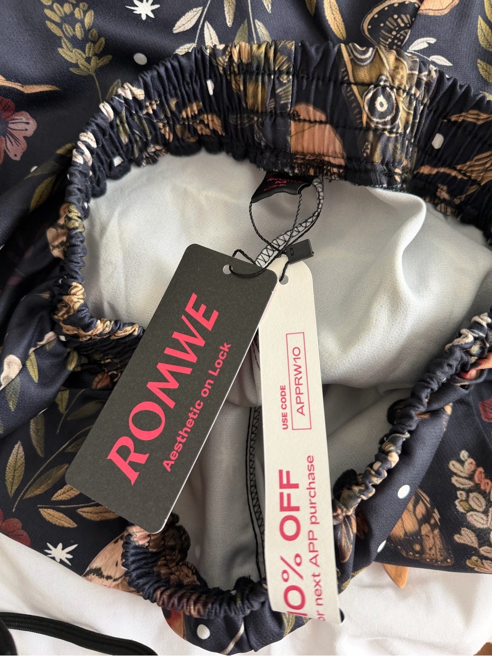 NWT Romwe Butterfly Floral Print Wide Leg Pants Trousers Pull On Palazzo Medium - Picture 8 of 8
